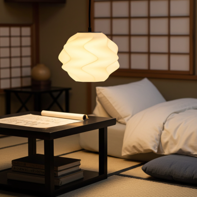 Lámpara colgante TAISEKI en negro con pantalla Lumikino 22, lámpara de mesita de noche en Japón