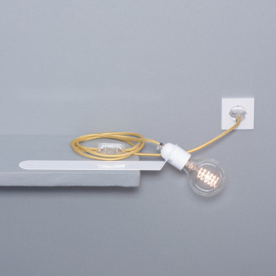 Lámpara deslizante para estantería Skipper en blanco con cable textil amarillo