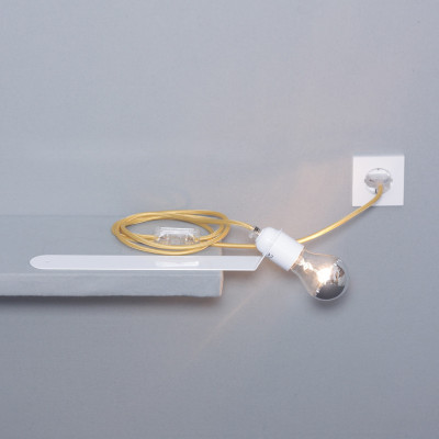 Shelf light in white with a yellow fabric cable